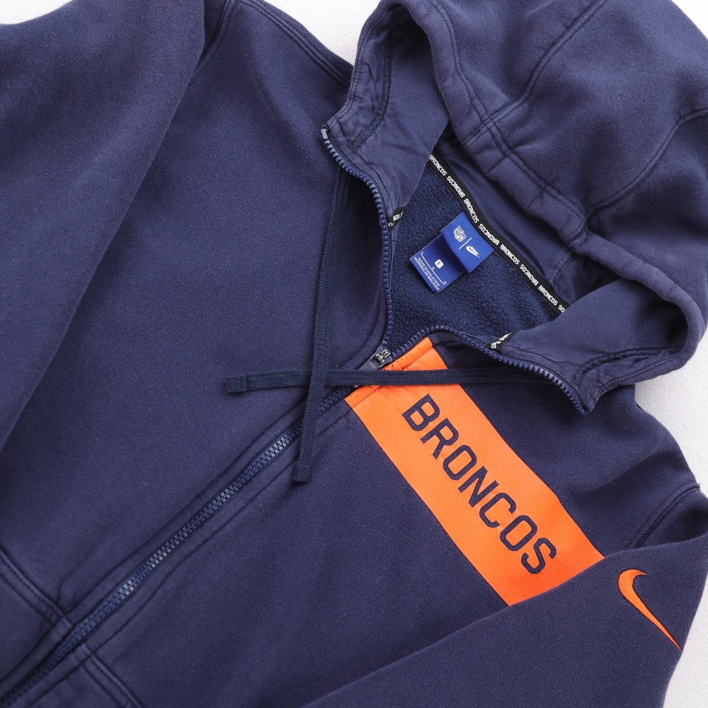 Nike NFL Denver Broncos Full Zip Hoodie Mens Large Navy Blue Orange Fleece L